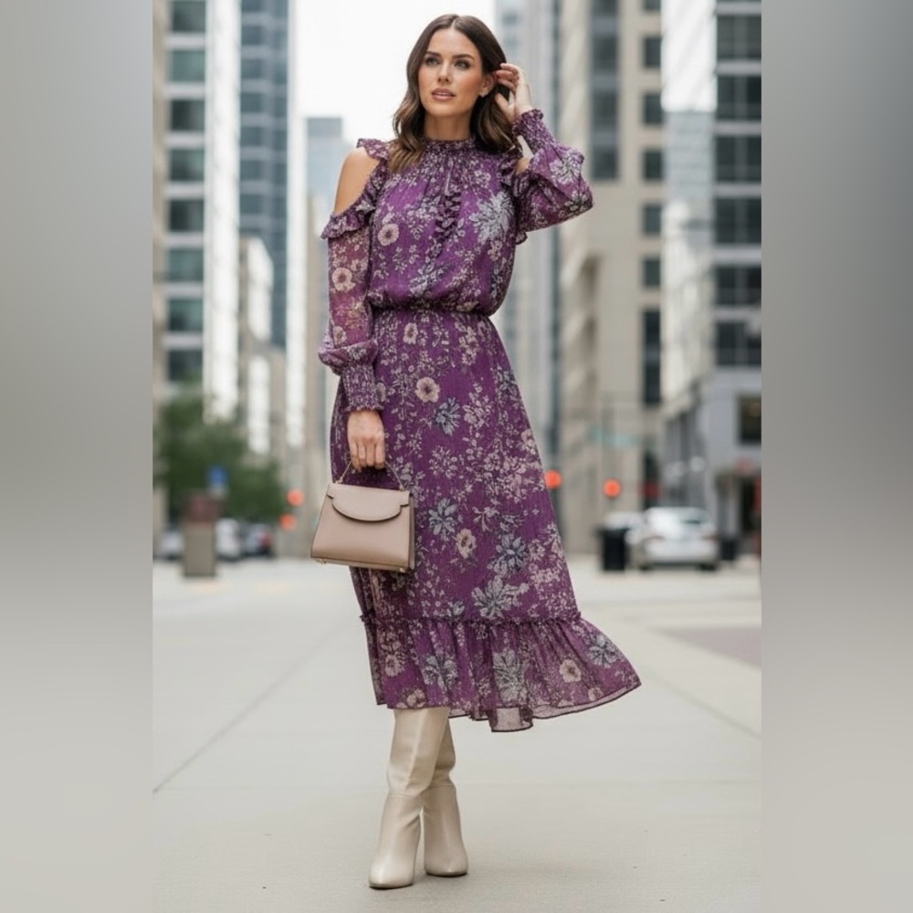 Zara Purple Floral Long Sleeve Dress